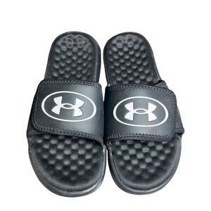 Under Armour Kids‎ Black Slides Sandals Adjustable Hook and Loop Closure Size 3Y